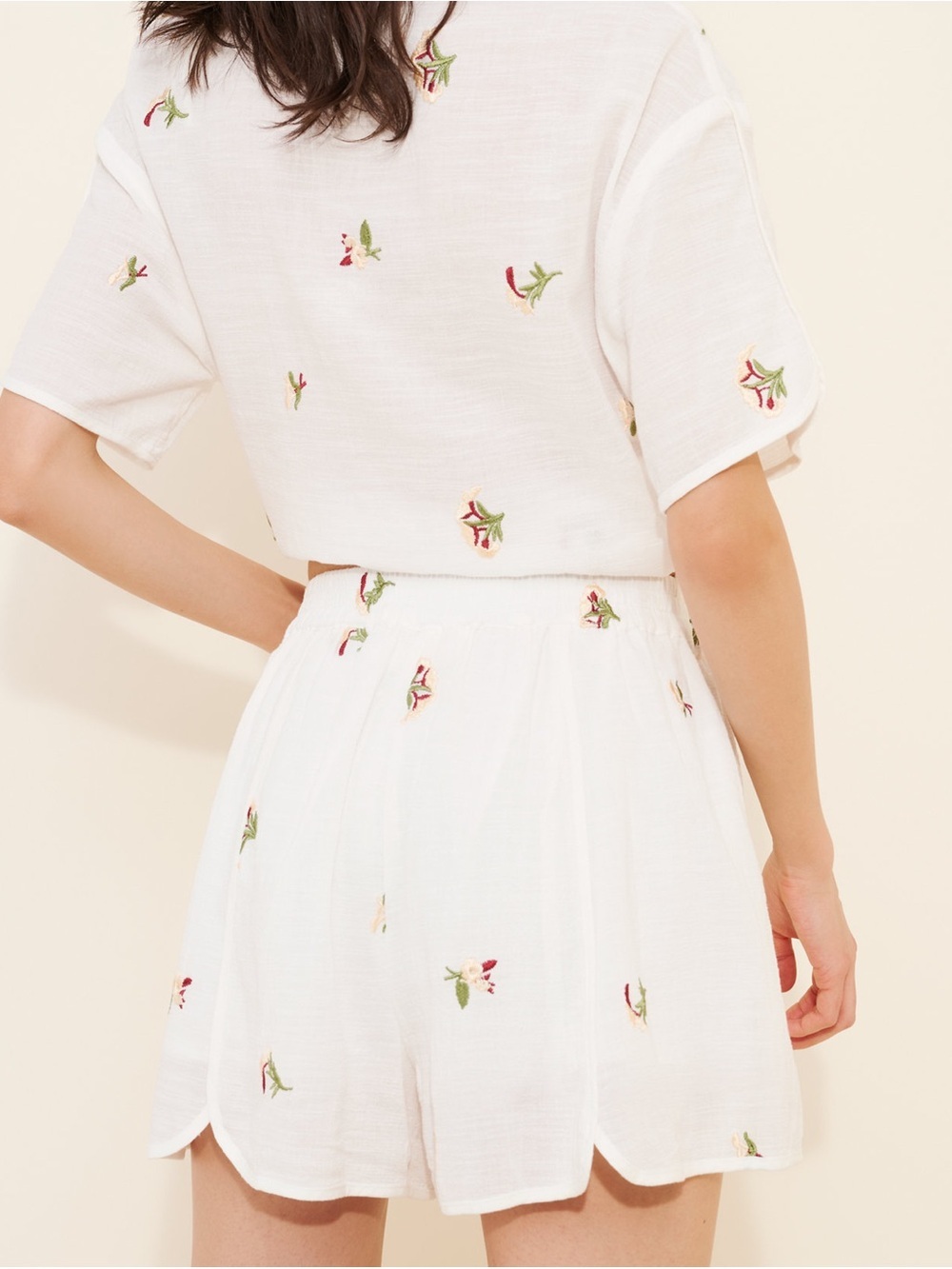 Sancia Eymara Ivory Embroidered Lined Pull-On Shorts Size M Resort Luxury - Picture 5 of 14